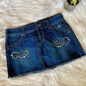 Jordache Jeweled Frayed Western Denim Mini Skirt